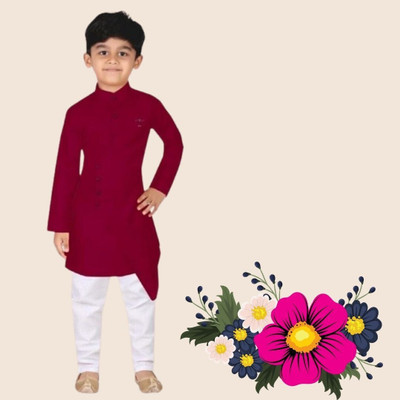VDC CREATIONS Baby Boys Festive & Party Kurta and Pyjama Set(Maroon Pack of 1)