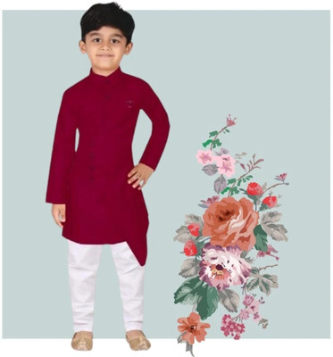 VC FASHION TREND Baby Boys Festive & Party Kurta and Pyjama Set(Maroon Pack of 1)