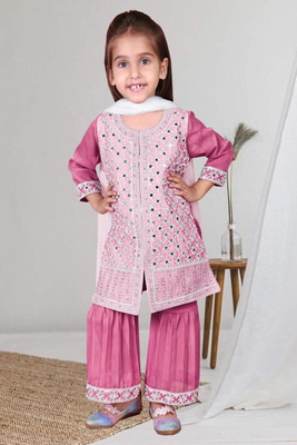 sabnam Girls Festive & Party Kurti, Patiala and Dupatta Set(Pink Pack of 1)