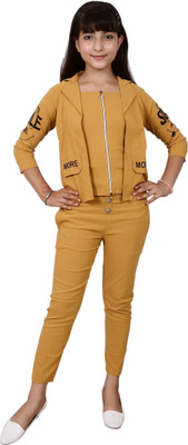 PERFECTPIVOT Girls Casual, Festive & Party, Wedding, Formal Blazer and Pant Set(Yellow Pack of 1)