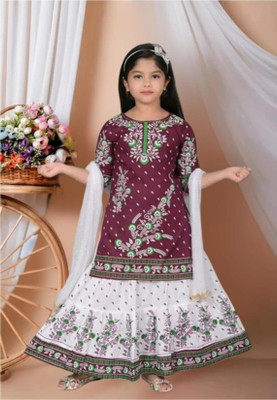 Shyam Creation Girls Festive & Party Kurta and Skirt Set(Maroon Pack of 1)