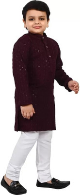 Qitty Boys Festive & Party, Wedding Kurta and Pyjama Set(Purple Pack of 1)