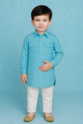 seetoo Boys Festive & Party Kurta and Pyjama Set(Blue Pack of 1)