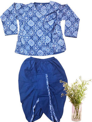 Kids Villa Baby Boys Festive & Party Angarkha and Dhoti Pant(Blue Pack of 1)