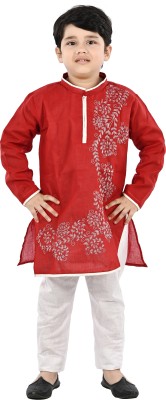 new gen Baby Boys Festive & Party Kurta and Pyjama Set(Red Pack of 1)