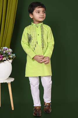 MARCOS Boys Casual Kurta and Pyjama Set(Light Green Pack of 1)