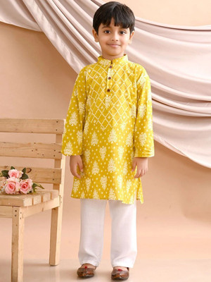 Sangria Girls Festive & Party Kurta and Pyjama Set(Yellow Pack of 2)