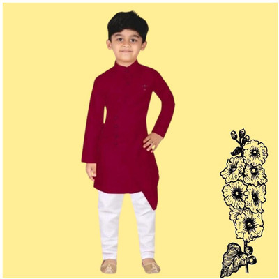 VC FASHION HUB Baby Boys Festive & Party Kurta and Pyjama Set(Maroon Pack of 1)