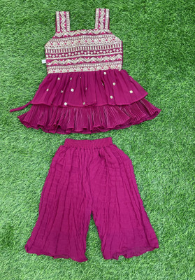 SMARTPOINT PLUS Baby Girls Festive & Party Kurta and Pyjama Set(Pink Pack of 1)