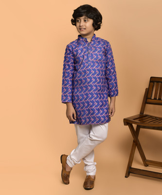 PRINTINIDA Baby Boys Casual Kurta and Pyjama Set(Blue Pack of 1)