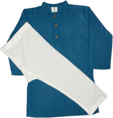 JAIPUR RAJWADA Boys Casual Kurta and Pyjama Set(Blue Pack of 1)