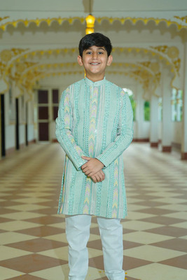 LILFINGER Boys Wedding, Festive & Party Kurta and Pyjama Set(Green Pack of 1)