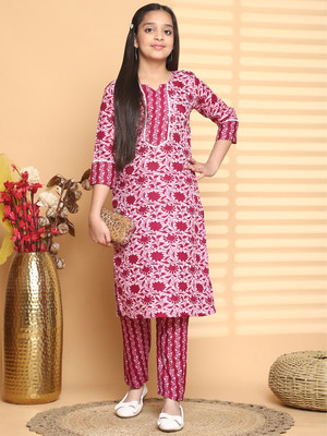 Various Vault Girls Festive & Party Kurta and Pyjama Set(Maroon Pack of 1)