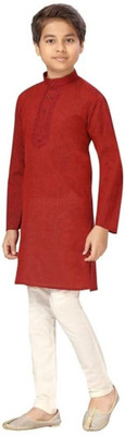 vd feb Boys Festive & Party Kurta and Pyjama Set(Maroon Pack of 1)