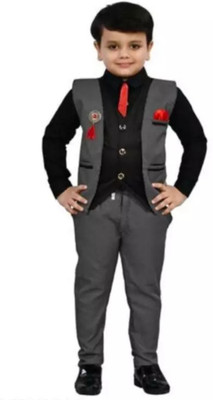 TinyTrendZ Boys Festive & Party, Wedding, Wedding Shirt, Waistcoat and Pant Set(Multicolor Pack of 1)