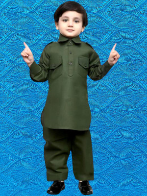 Rania Dresses Boys Casual Pathani Suit Set(Dark Green Pack of 1)