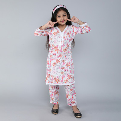 KRIVANSHSTORE Girls Casual, Festive & Party, Wedding Kurta and Pyjama Set(White Pack of 1)