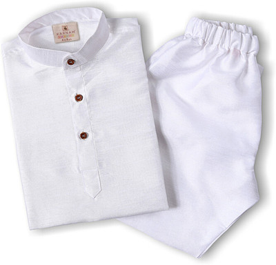 karnam Boys Festive & Party Kurta and Pyjama Set(White Pack of 1)