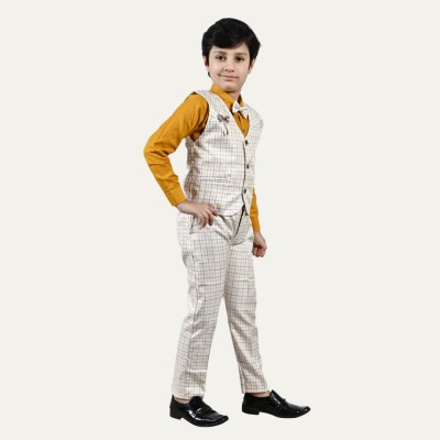 Prabhuratan Boys Festive & Party, Wedding Shirt, Waistcoat and Pant Set(Yellow Pack of 1)