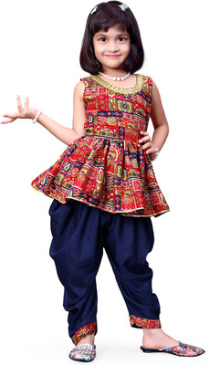 satyamfab Baby Girls Festive & Party Kurta and Dhoti Pant Set(Red Pack of 1)