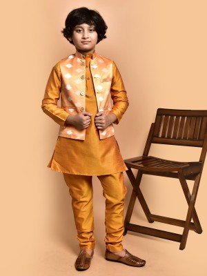 Kidotsav Boys Festive & Party Kurta, Waistcoat and Pyjama Set(Yellow Pack of 1)