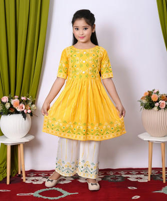 Mselimdresses Girls Casual Salwar and Kurta Set(Yellow Pack of 1)