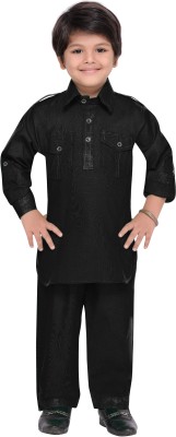 AJ Dezines Boys Festive & Party Pathani Suit Set(Black Pack of 1)