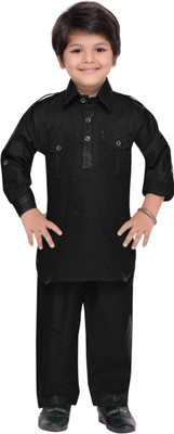 AJ Dezines Boys Festive & Party Pathani Suit Set(Black Pack of 1)