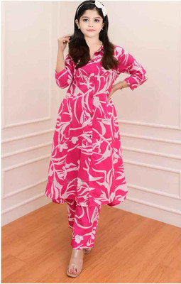 SATVASHIV Girls Festive & Party, Casual Kurta and Pyjama Set(Pink Pack of 1)