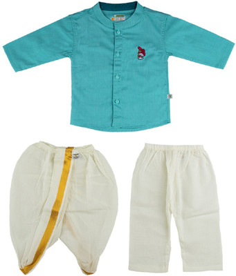 Ramraj Cotton Baby Boys Festive & Party Shirt & Dhoti Set(Light Blue Pack of 1)