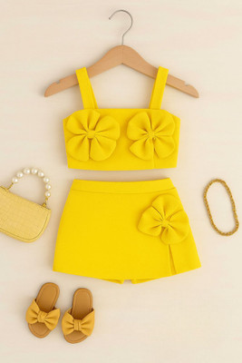 AGG Girls Festive & Party Top and Skirt Set(Yellow Pack of 1)