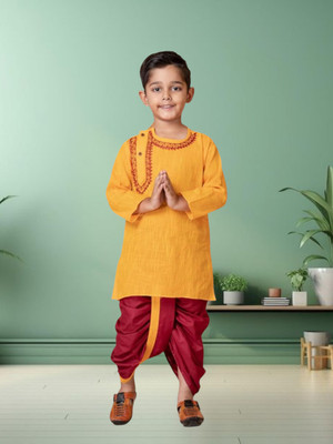 S.K.M Garments Baby Boys Festive & Party Kurta and Dhoti Pant Set(Yellow Pack of 1)