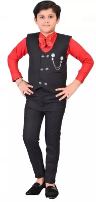 Fashion 4 Ever Boys Festive & Party, Wedding Shirt, Waistcoat and Pant Set(Black Pack of 1)