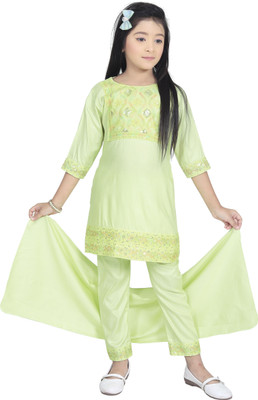garmentsifsa Girls Casual Kurta and Pyjama Set(Light Green Pack of 1)