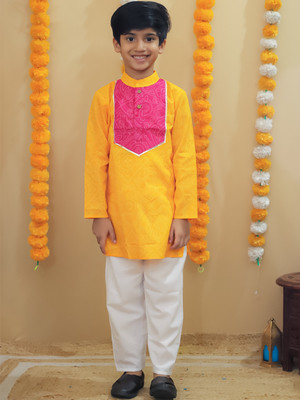 AJ Dezines Boys Wedding Kurta and Pyjama Set(Yellow Pack of 1)