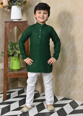 VADLI FASHION Boys Festive & Party, Wedding Kurta and Pyjama Set(Green Pack of 1)