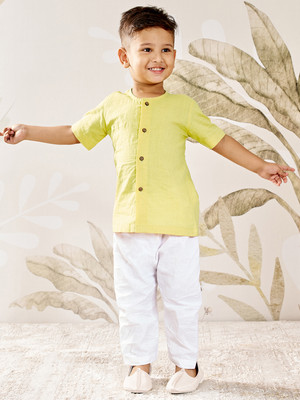 VASTRAMAY Boys Festive & Party Kurta and Pyjama Set(Yellow Pack of 1)