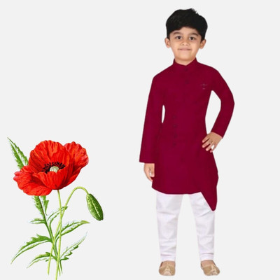 VDC CREATIONS Baby Boys Festive & Party Kurta and Pyjama Set(Maroon Pack of 1)