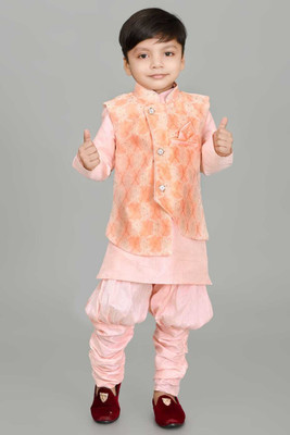 HouseOfCommon Boys Festive & Party Ethnic Jacket, Kurta and Legging Set(Pink Pack of 1)