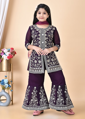 SMARTKIDS PLUS Girls Festive & Party Kurta, Churidar & Dupatta Set(Purple Pack of 1)