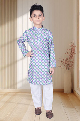 Baba Boys Festive & Party Kurta and Pyjama Set(Multicolor Pack of 1)