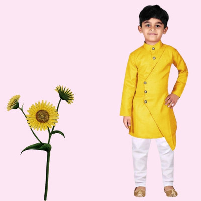 VDC CREATIONS Baby Boys Festive & Party Kurta and Pyjama Set(Yellow Pack of 1)