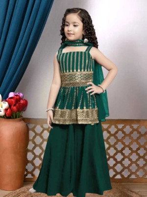 MODINA ENTERPRISE Girls Festive & Party Kurta and Palazzo Set(Green Pack of 1)