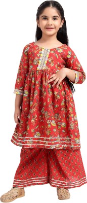 spack jerrow Baby Girls Festive & Party Kurta and Palazzo Set(Red Pack of 1)