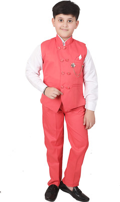 Qtsy Baby Boys Festive & Party Shirt, Waistcoat and Pant Set(Gold Pack of 3)
