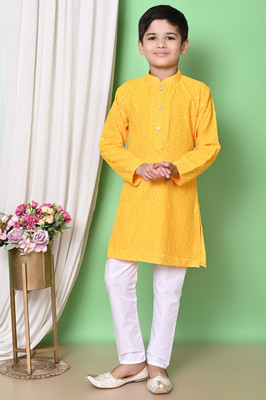 Royall Collection Baby Boys Festive & Party Kurta and Pyjama Set(Yellow Pack of 1)