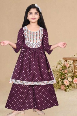 Rania Dresses Girls Festive & Party Kurta, Pyjama & Dupatta Set(Purple Pack of 1)