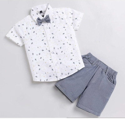 Vikita Enterprise Boys Casual Shirt & Waistcoat Set(Grey Pack of 1)