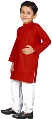 VCD FASHION HUB Baby Boys Festive & Party Kurta and Pyjama Set(Maroon Pack of 1)