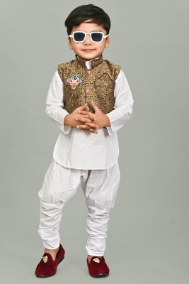 Jinat Fashion Baby Boys Festive & Party Kurta and Pyjama Set(White Pack of 3)